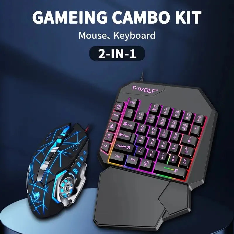 One-Handed Gaming Keyboard & Mouse Set – 40-Key RGB Backlit Ergonomic Wired Combo